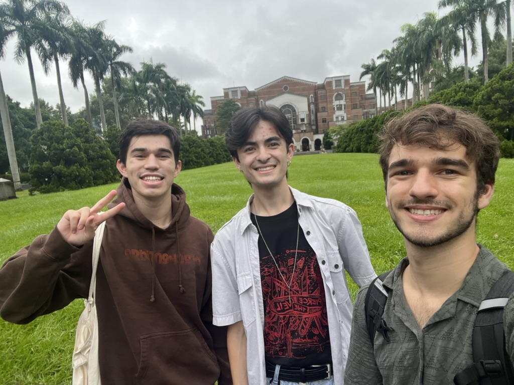 Jason with two high-school friends in Taiwan